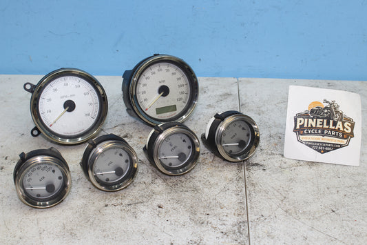 97-13 HD StreetGlide OEM 6pc Gauge Set Speedo / RPM / Volt / Air / Fuel / Oil