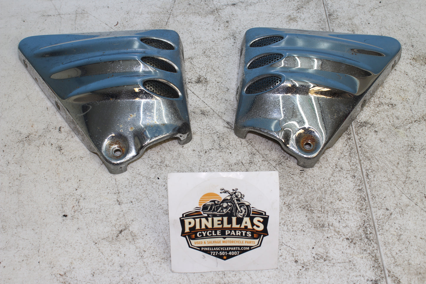 02-06 Harley Davidson VRod 100th Anniv. Frame Neck Cover Trim Bezels (PAIR)