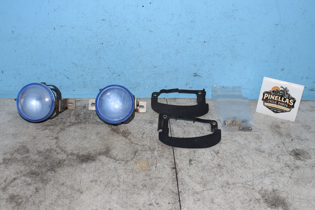 01-05 Honda Goldwing GL1800 Fog Light Lamp Blue Lens Left Right Mount Bracket