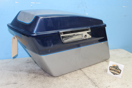 97-06 Harley FLHTCUI Electra Glide Left Saddlebag Luggage Storage Blue Silver