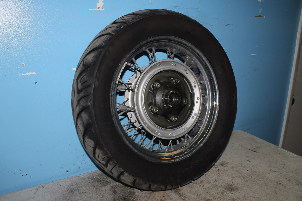 04-11 Honda Shadow Aero VT750C Rear Wheel Rim Spoke Tire *STRAIGHT* *leaky tire*